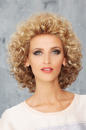 Perruque cheveux mi-longs ondules blonds fibres portrait