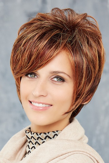 Perruque courts cheveux eecoiffes marron-cuivres fibres portrait